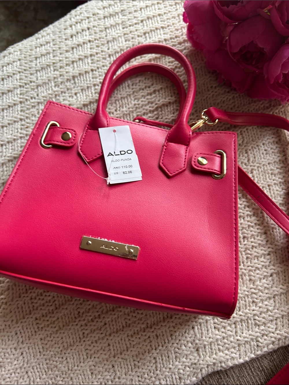 ALDO Fuchsia Mini Satchel with Gold Hardware